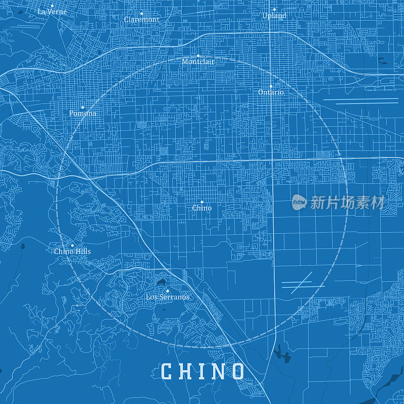Chino CA城市矢量地图蓝色文本